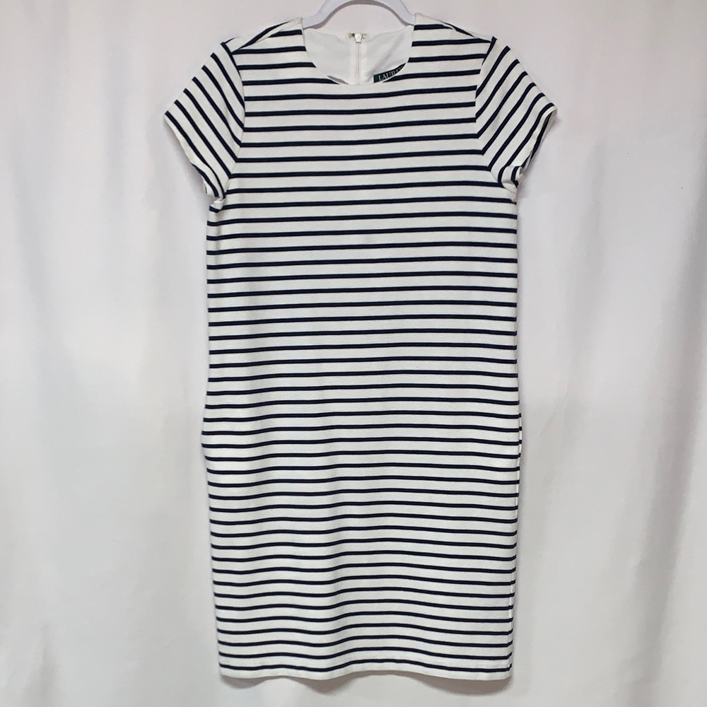 Ralph Lauren Striped Midi Dress in Navy and White